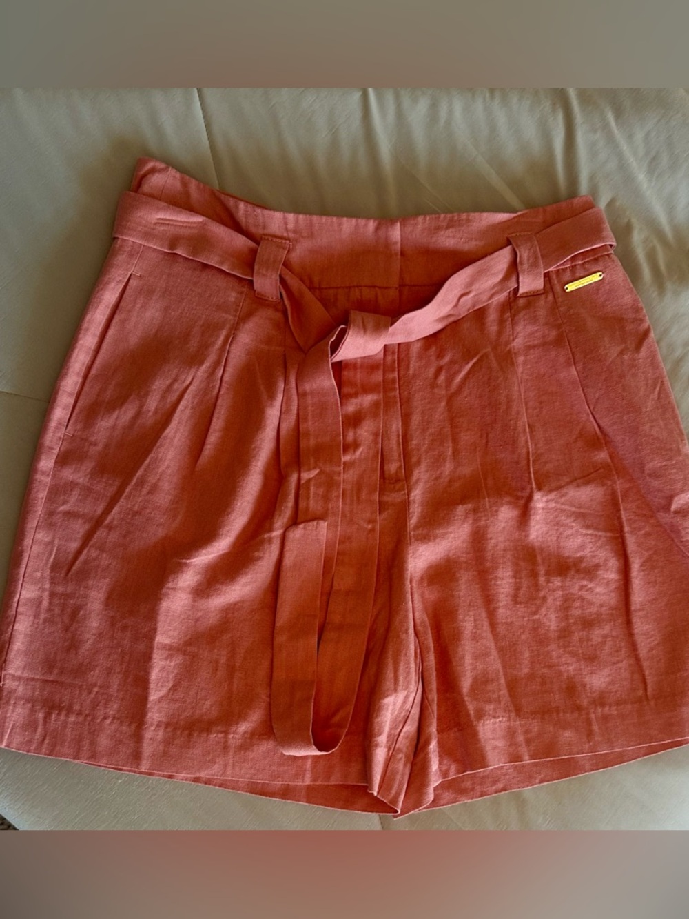 Marc New York Coral Linen Tie-Waist Shorts